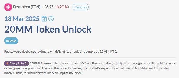 Fasttoken (FTN) supply unlock 