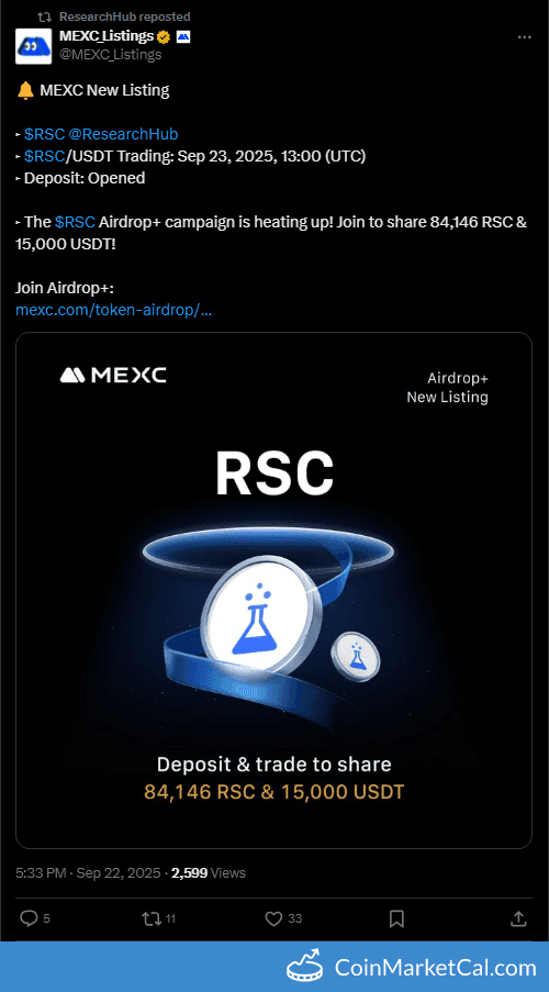 MEXC Global ResearchCoin (RSC) Listing
