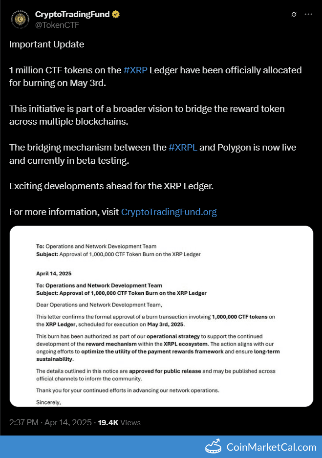 CryptoTradingFund (CTF) 1MM Token Burn
