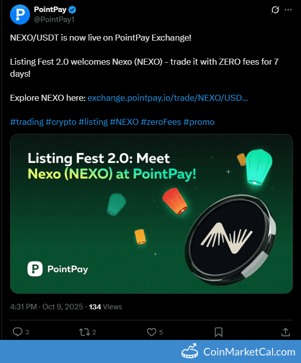 PointPay Listing of Nexo (NEXO) with NEXO/USDT Pair