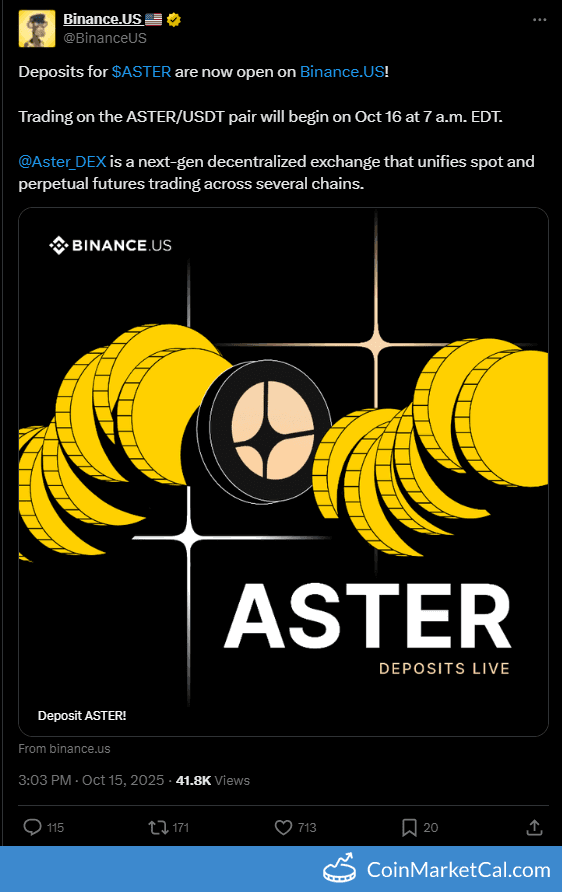 Binance.US Listing of Aster (ASTER)