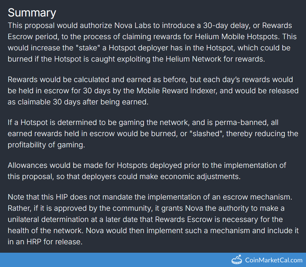 HIP 144: Mobile Hotspot Rewards Escrow