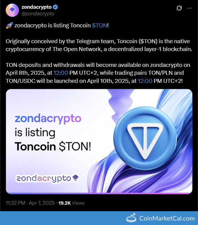 Toncoin (TON) Listing on Zondacrypto