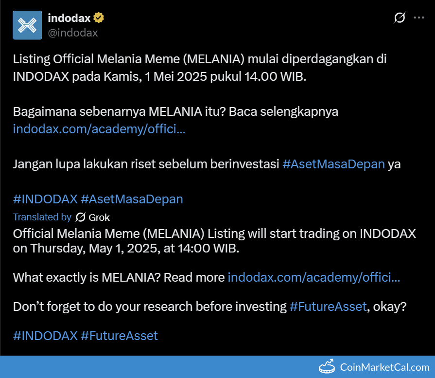 Official Melania Meme ($MELANIA) Listing on INDODAX