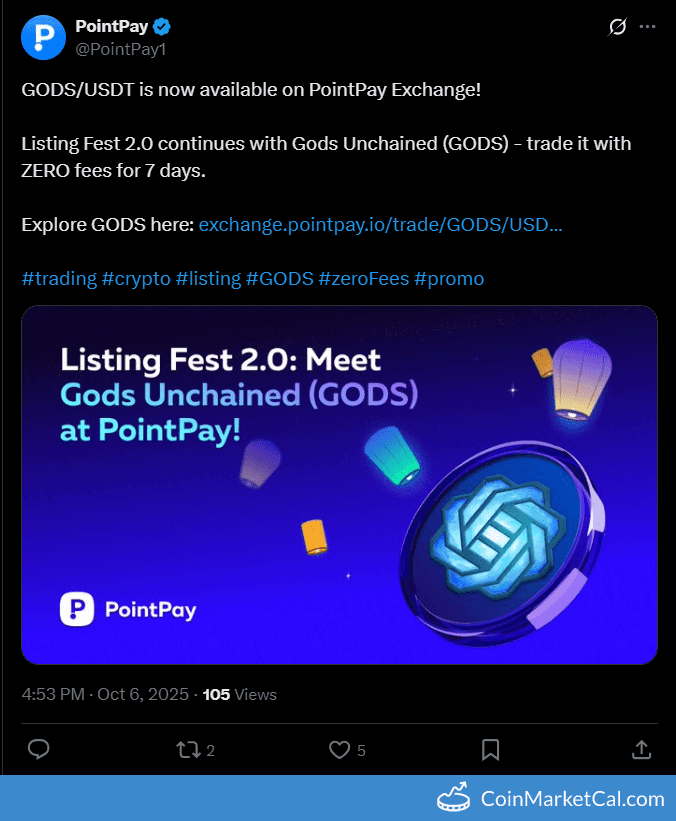 PointPay Listing Gods Unchained on Oct 6, 2025