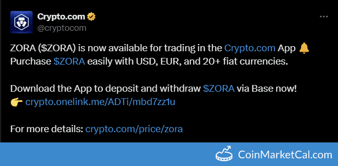 Crypto.com App Listing ZORA with Fiat Pairs