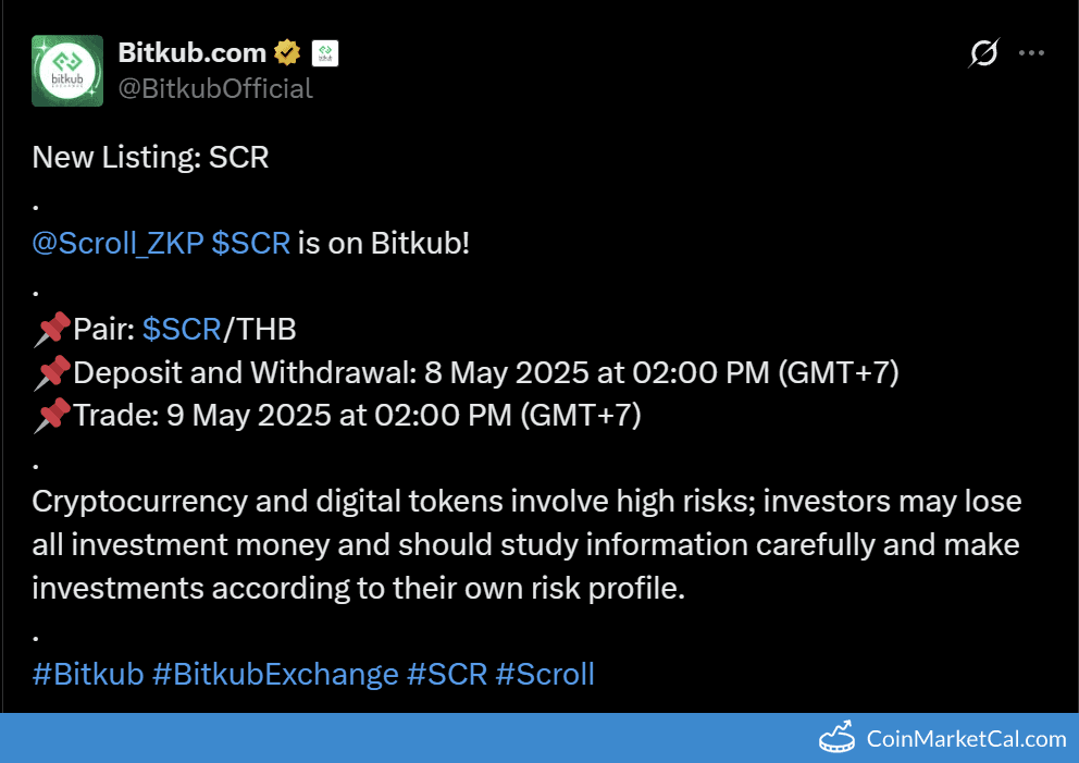 Scroll (SCR) Listing on Bitkub