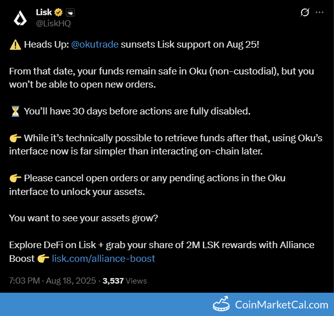 Lisk Delisting from Oku Trade