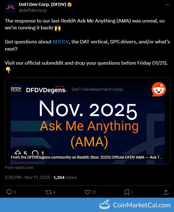 DEFIDEV Corp Reddit AMA Deadline