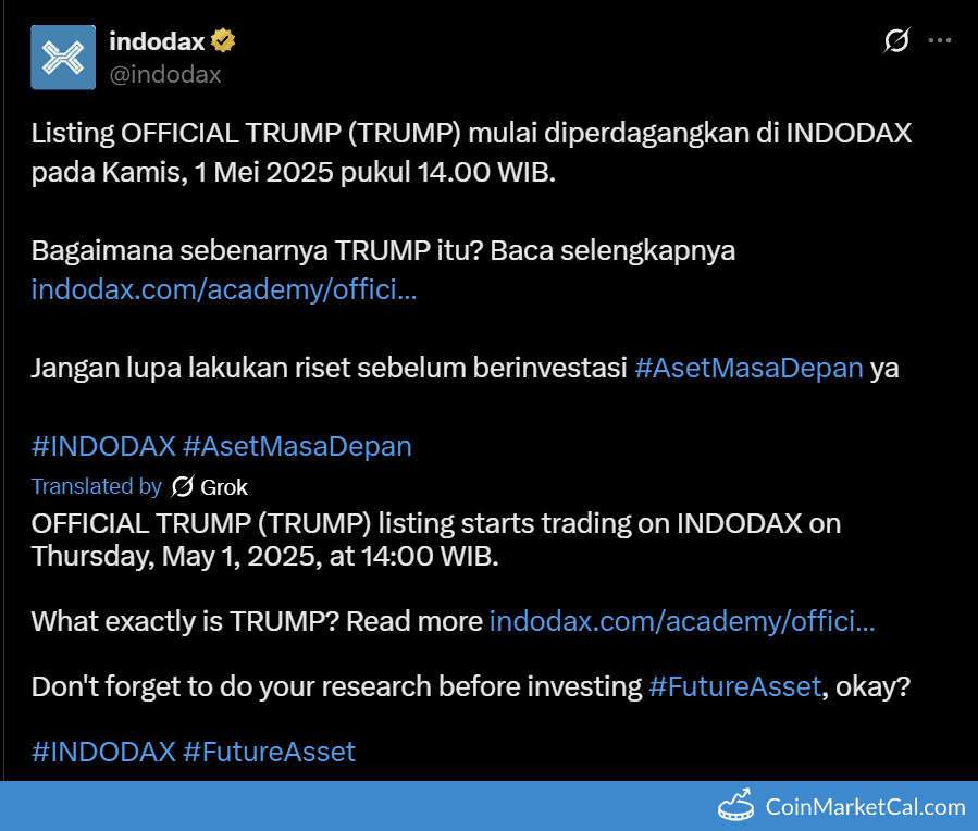 Official Trump ($TRUMP) Listing on INDODAX