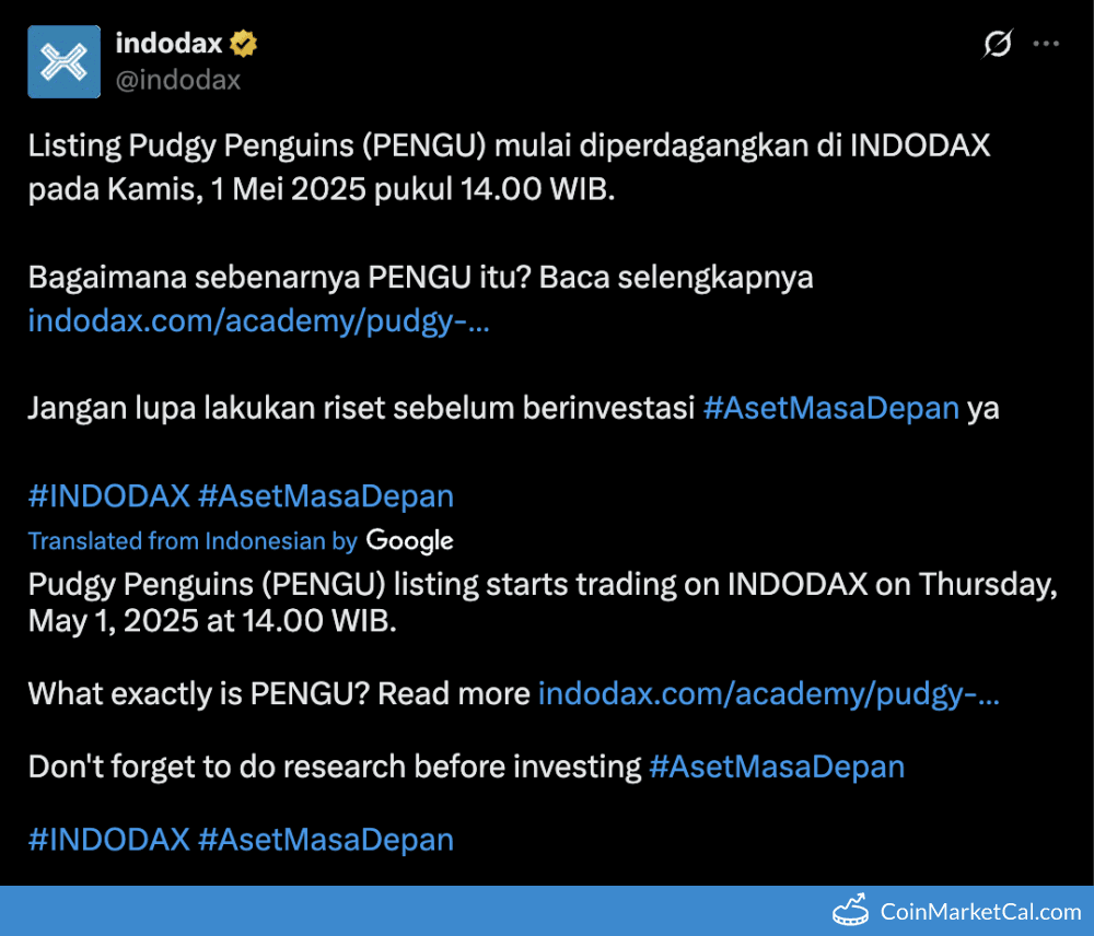 Pudgy Penguins ($PENGU) Listing on INDODAX