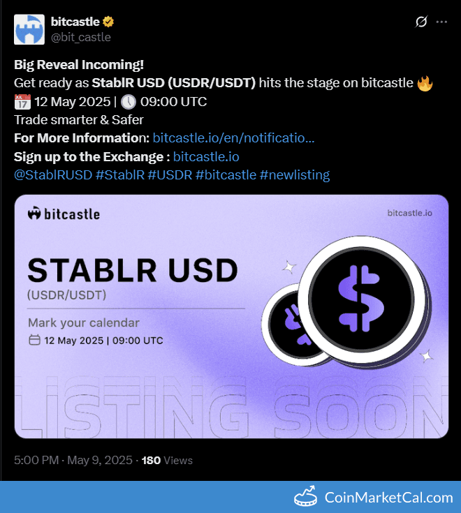 StablR USD (USDR/USDT) Listing on Bitcastle