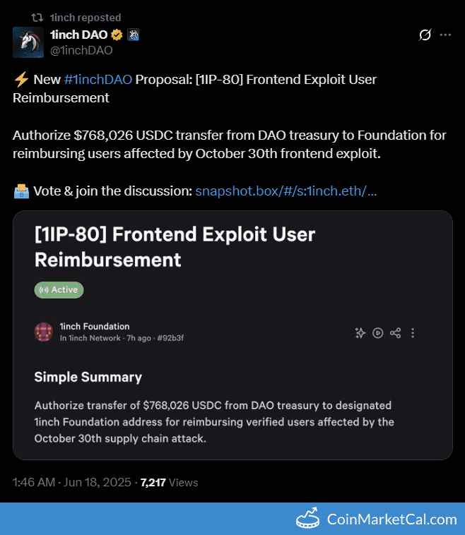 1inch DAO 1IP-80 Reimbursement Vote Deadline