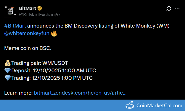 BitMart Listing of White Monkey (WM)