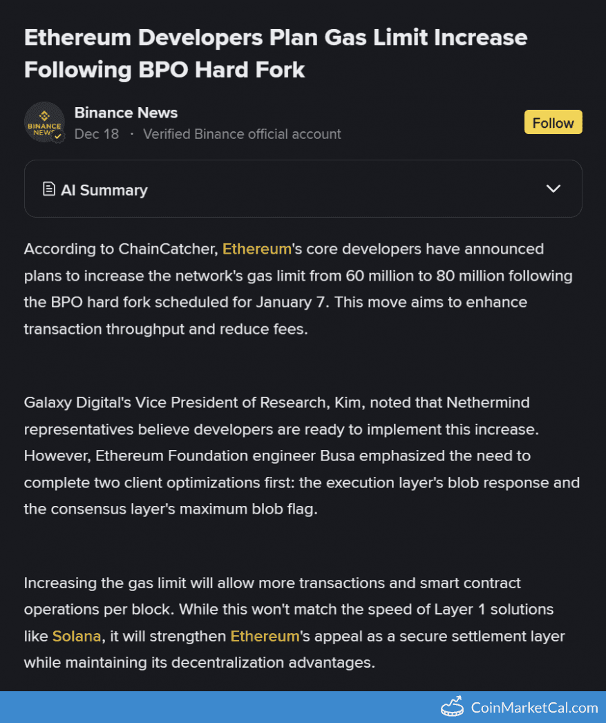 Ethereum BPO Hard Fork