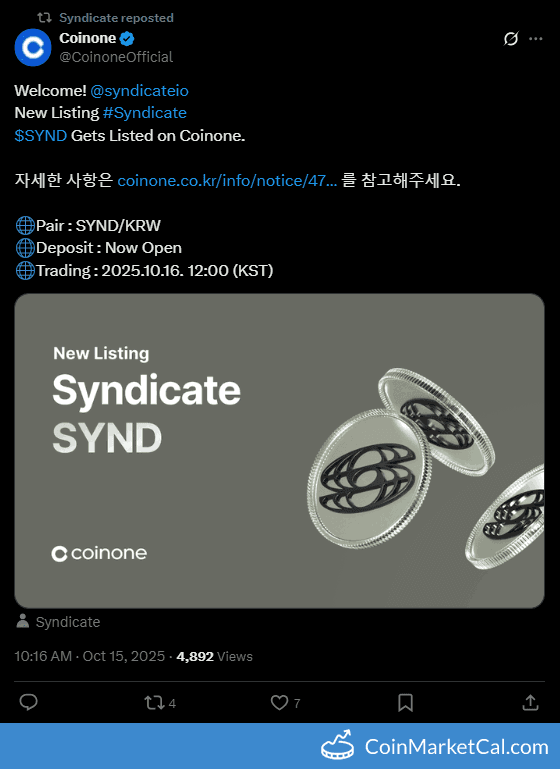 Coinone Listing Syndicate SYND/KRW
