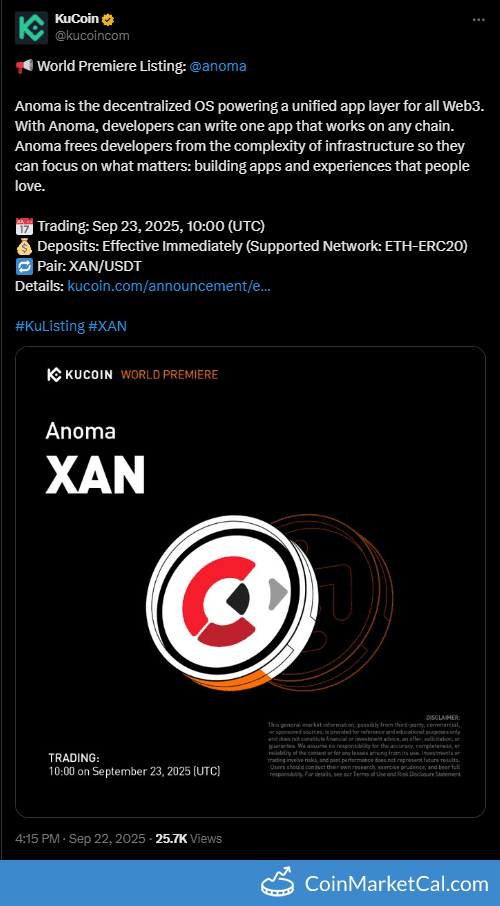 KuCoin Listing of Anoma (XAN)