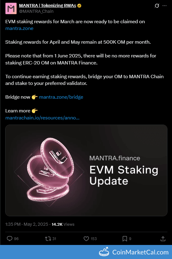 MANTRA Finance Ends ERC-20 OM Staking Rewards