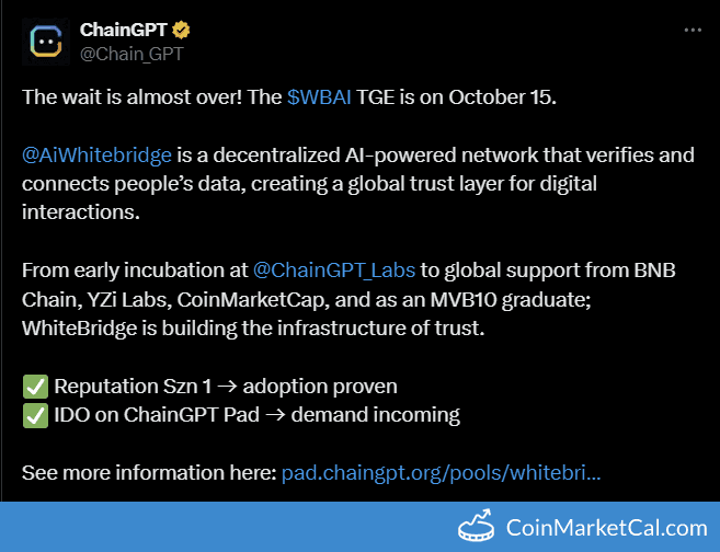 WhiteBridge Network TGE on October 15, 2025