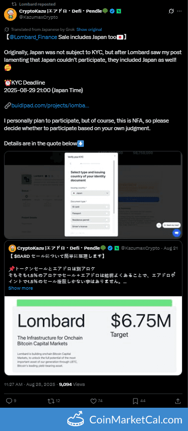 Lombard Finance KYC Deadline for Japan Inclusion