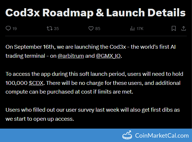 Cod3x AI Trading Terminal Soft Launch