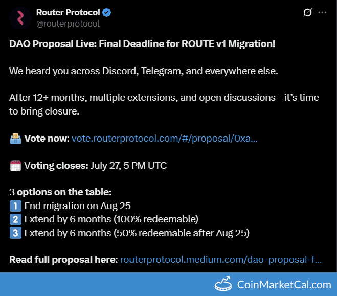 DAO Proposal Deadline: ROUTE v1 Migration Final Vote