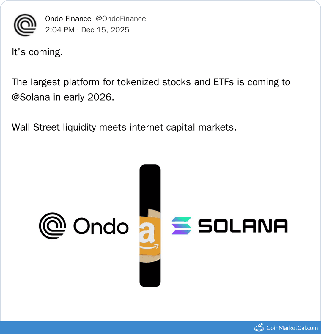 Ondo Launches Tokenized Stocks & ETFs on Solana