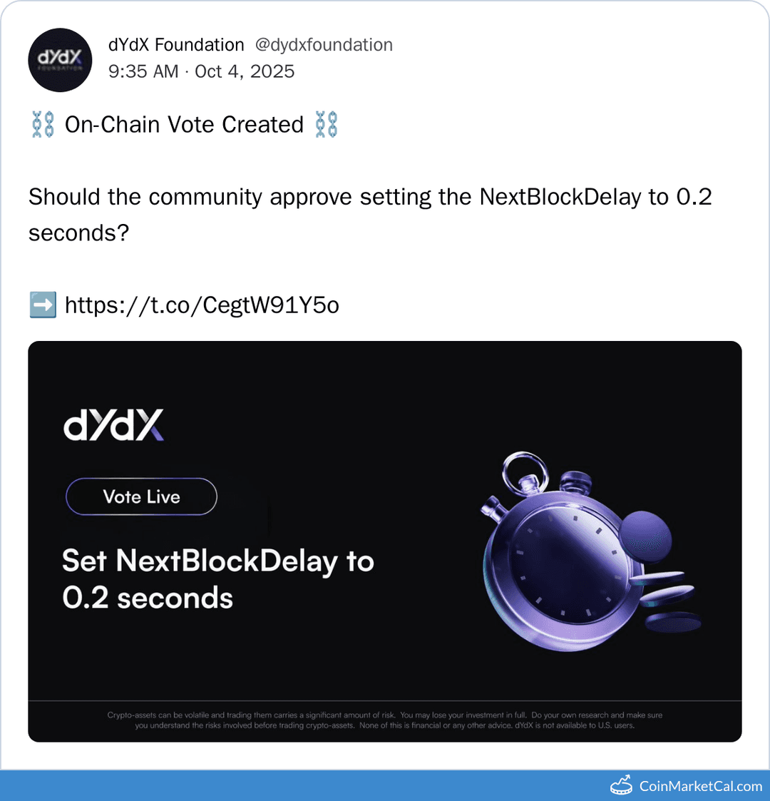 dYdX Prop #292 Vote on NextBlockDelay