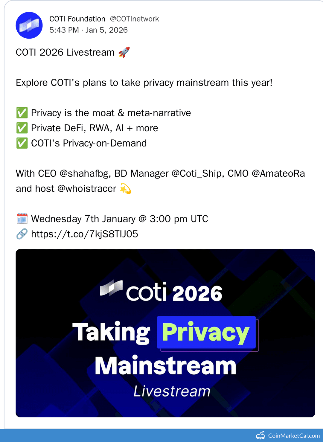 COTI Privacy Livestream