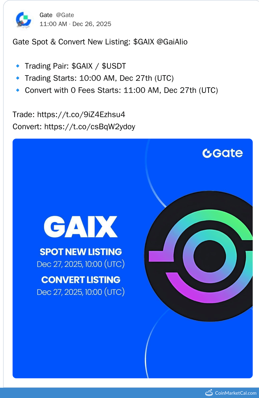 Gate.io Listing of GaiAI (GAIX)