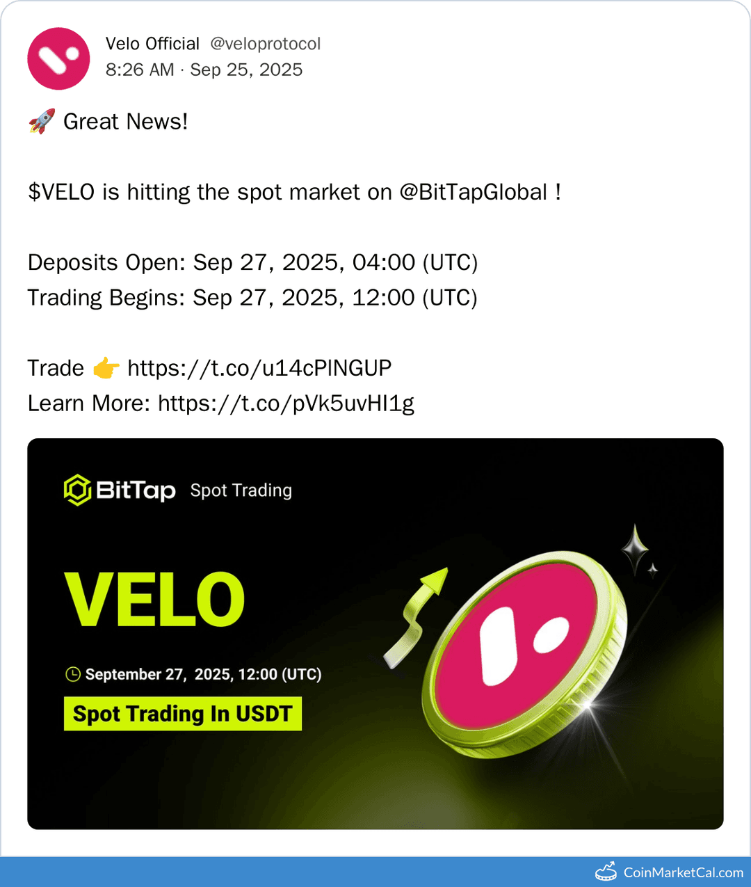 Velo Protocol (VELO) BitTap Listing