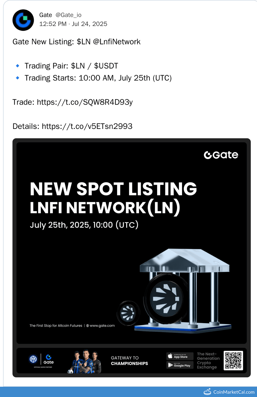 LNFI Network Spot Listing on Gate.io