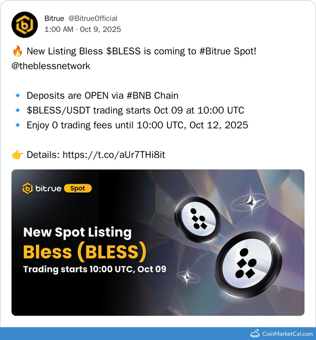 Bitrue Listing of Bless (BLESS) Token