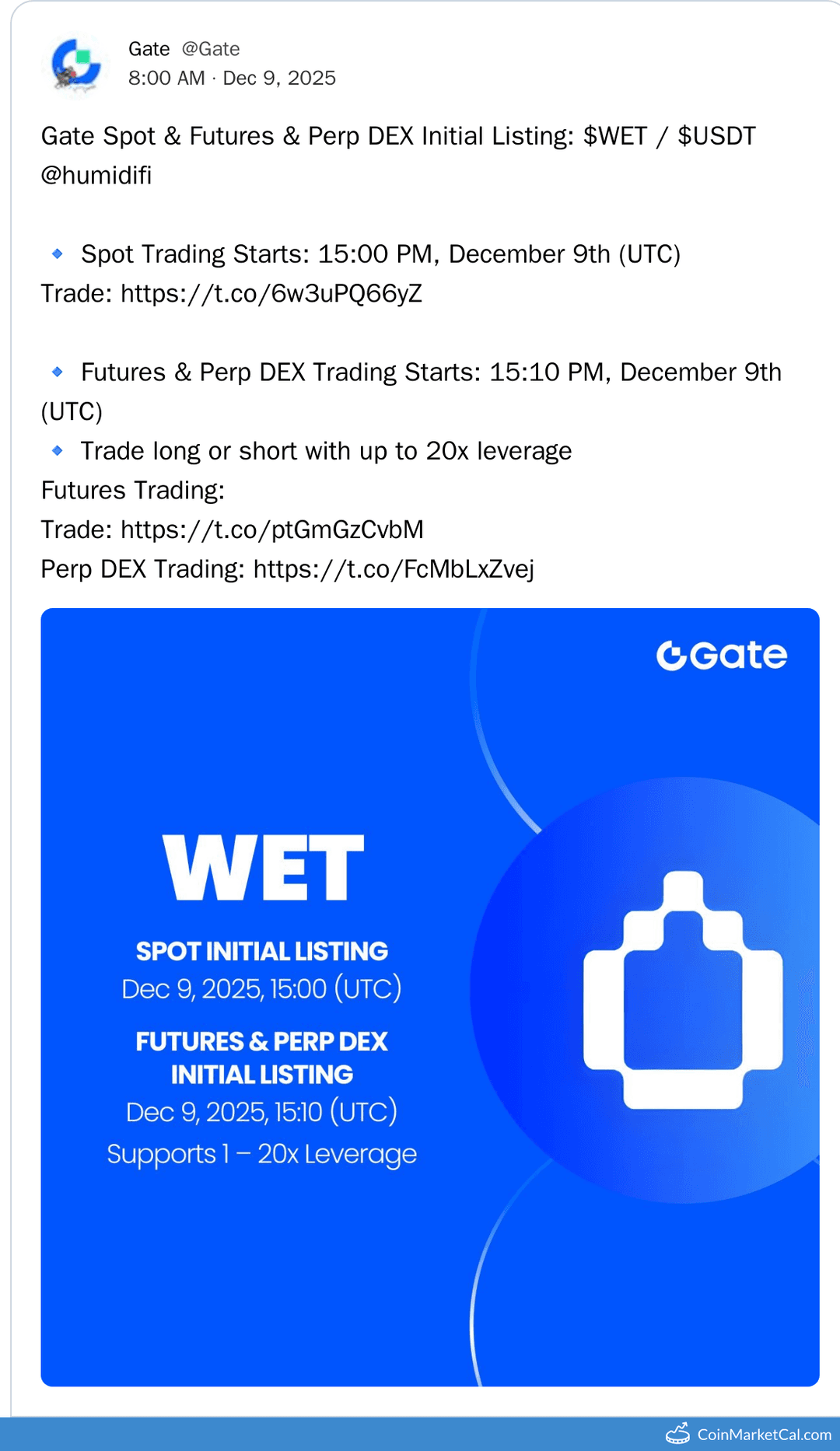 Gate.io Listing for HumidiFi with WET/USDT Pair