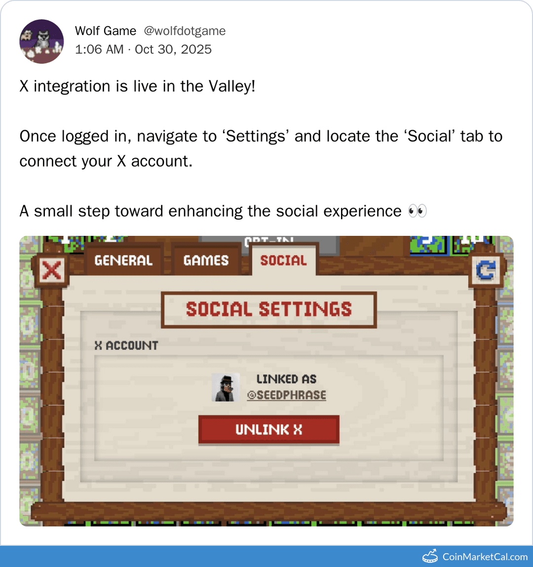 Wolf Game Wool X Account Connection