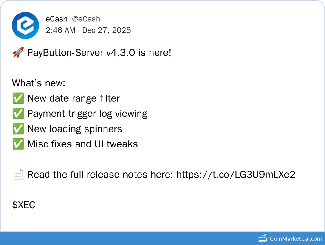 eCash PayButton-Server V4.3.0 Release