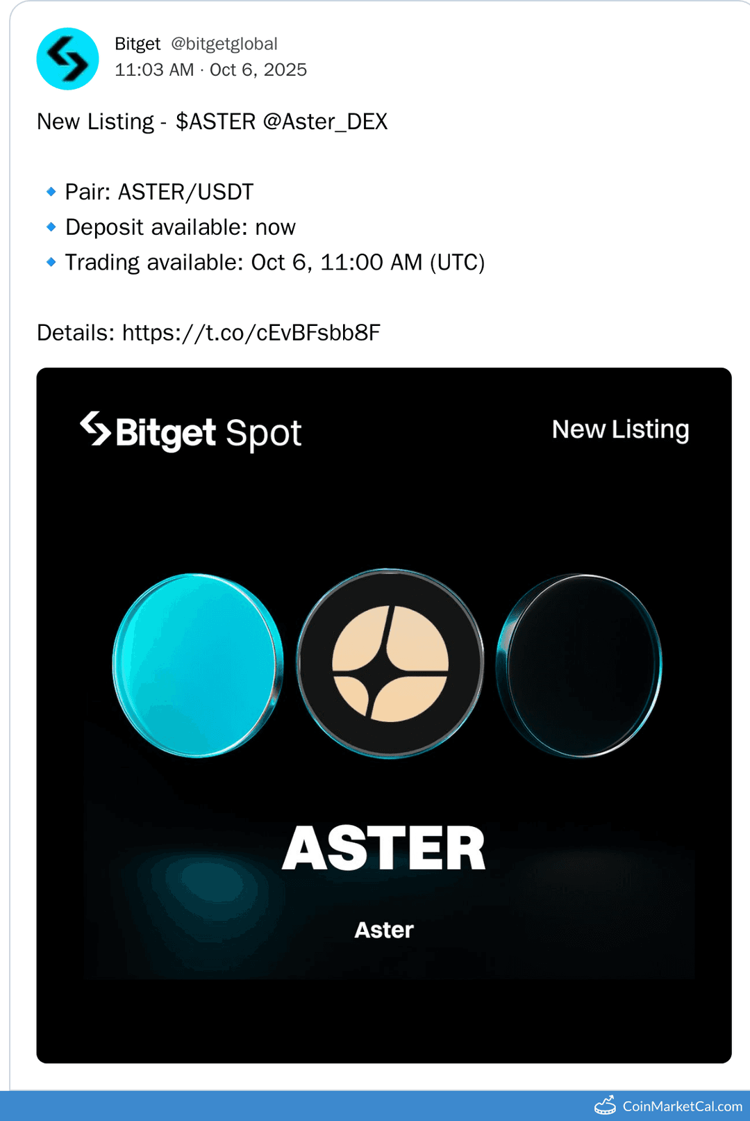 Bitget Listing of Aster (ASTER) with ASTER/USDT Pair