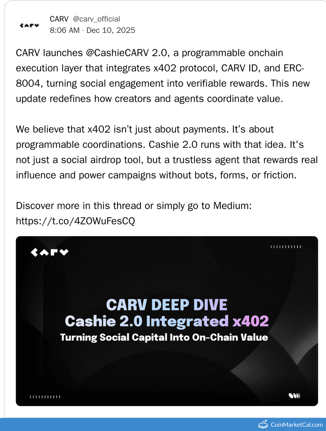 CARV Cashie V2.0 Release and Creator Campaign