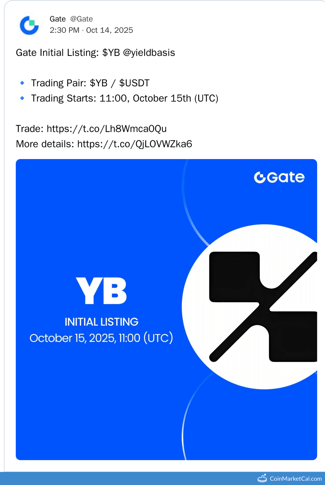 Gate Listing Yield Basis YB/USDT