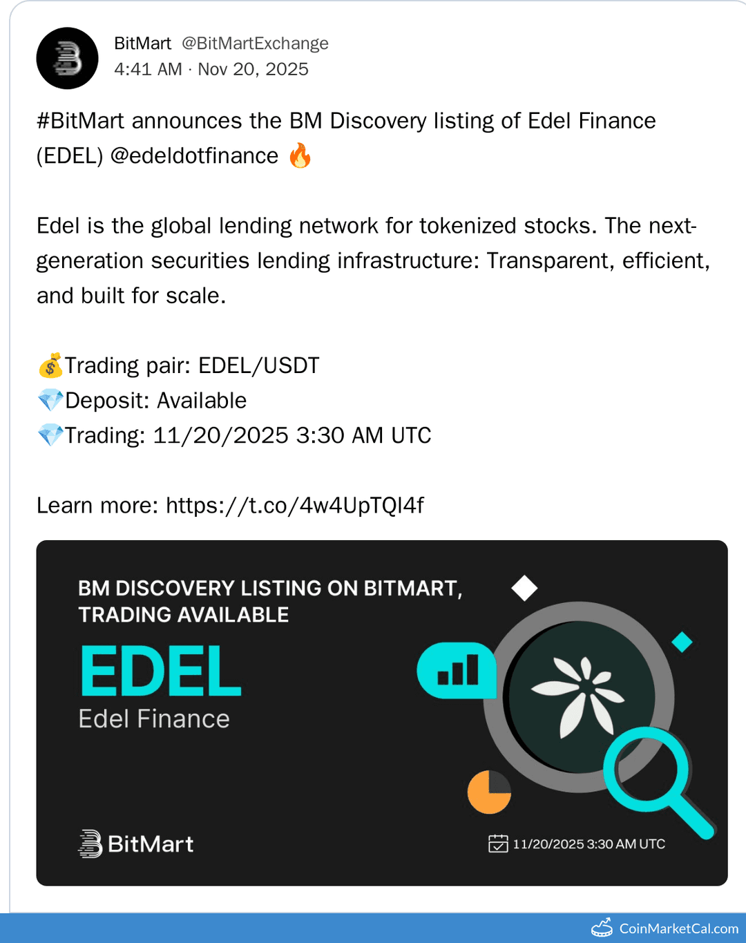 BitMart Listing Edel Finance (EDEL)