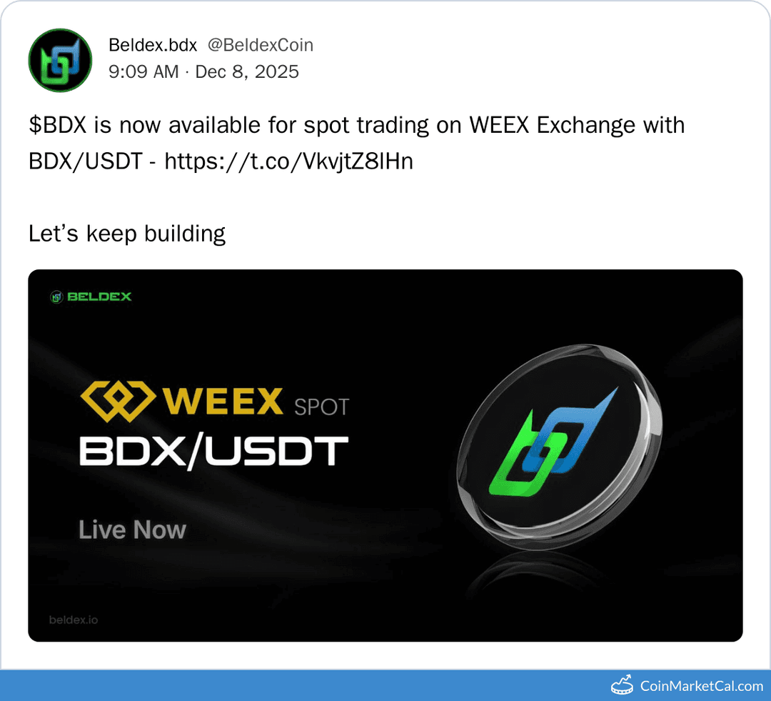 Beldex (BDX) Listed on WEEX Exchange
