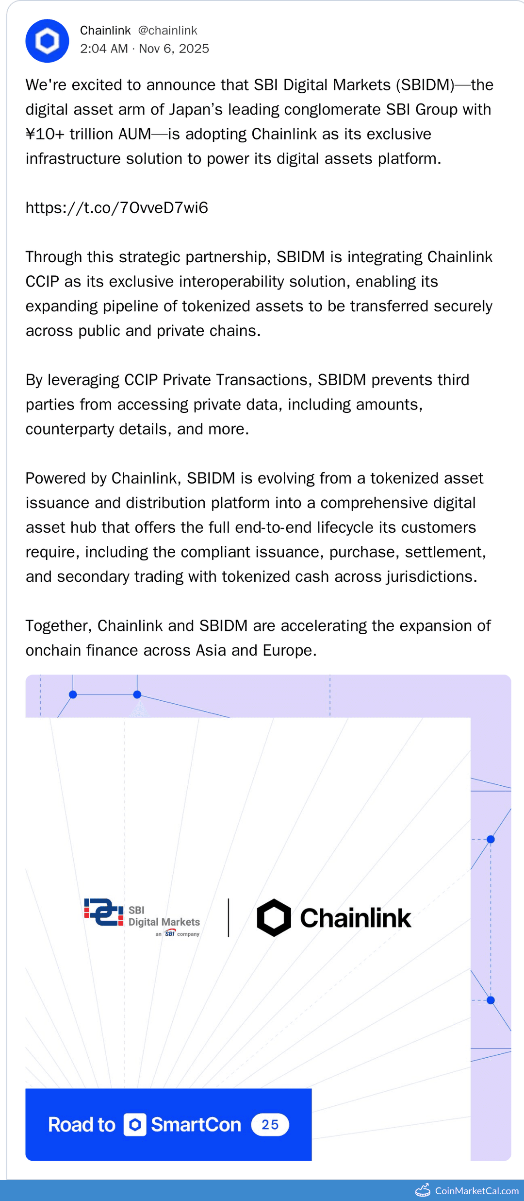 SBI Digital Markets Adopts Chainlink as Exclusive Infrastructure