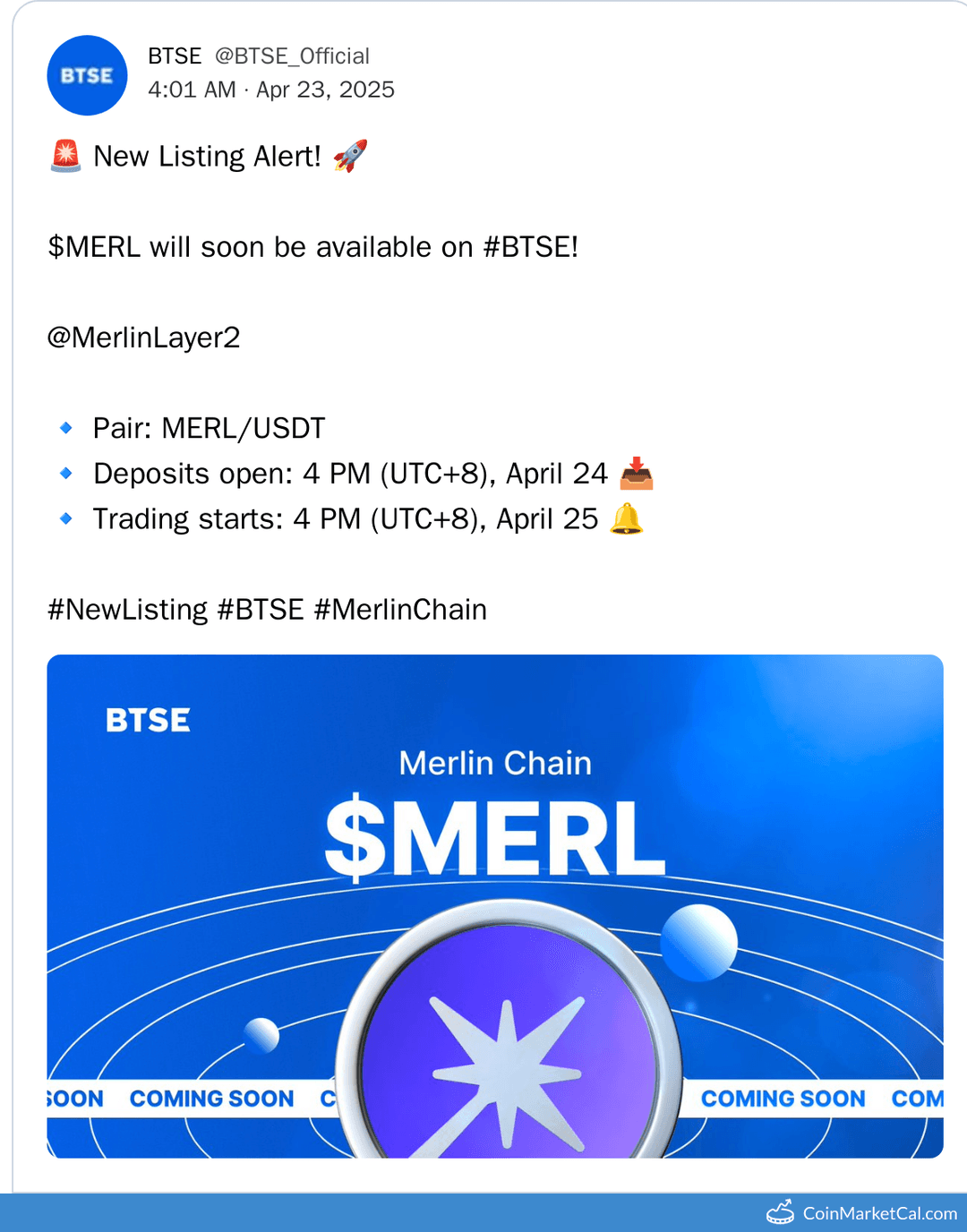 Merlin Chain (MERL) Listing on BTSE