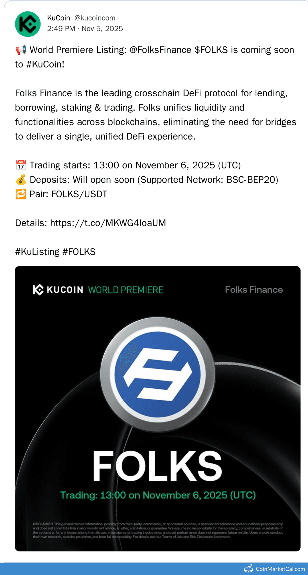 KuCoin Folks Finance (FOLKS) Listing
