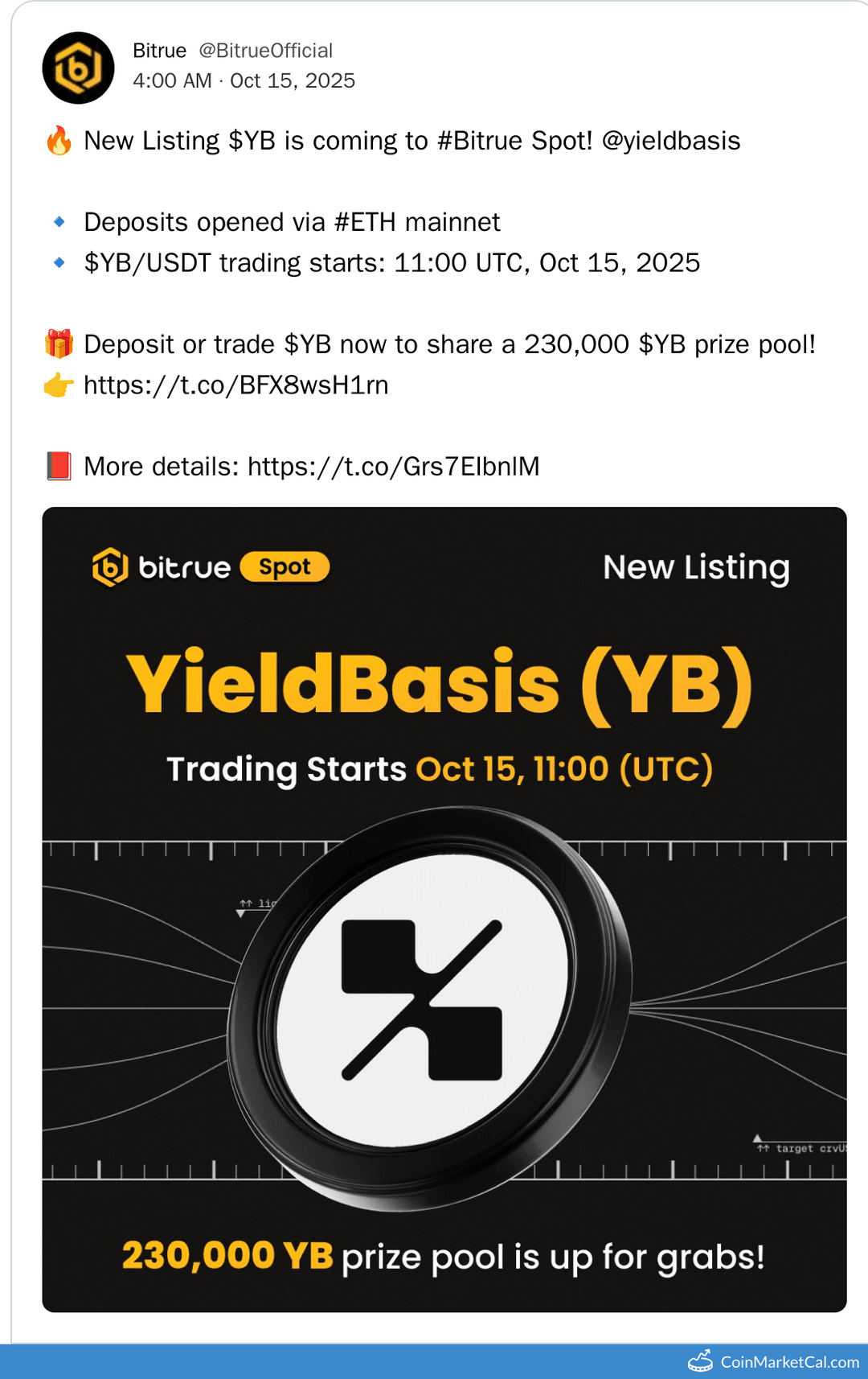 Bitrue Listing of Yield Basis (YB)