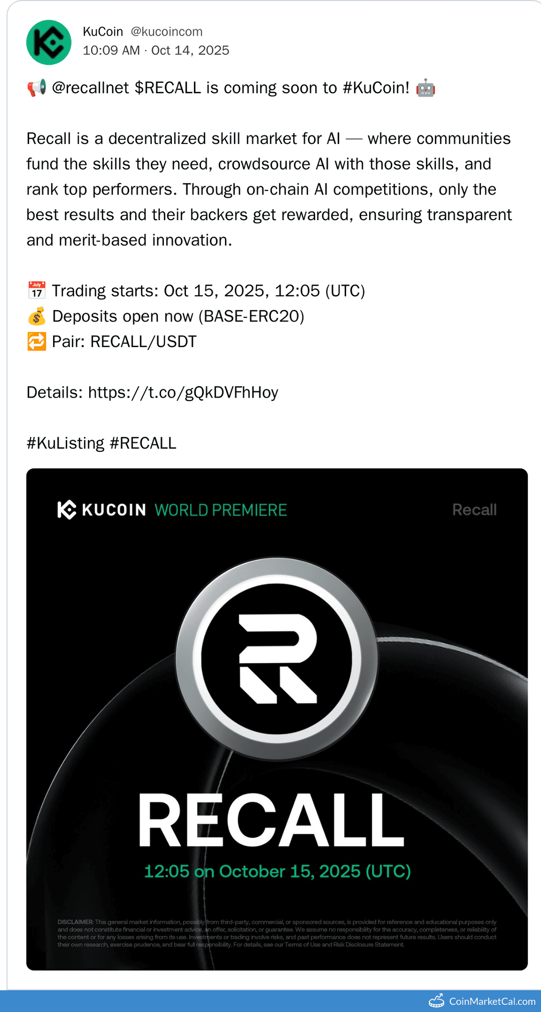 KuCoin Listing of Recall (RECALL) Token
