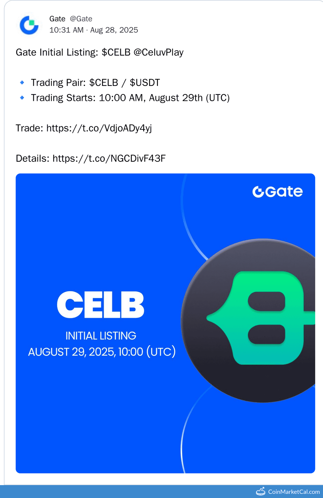 CeluvPlay (CELB) Initial Listing on Gate.io