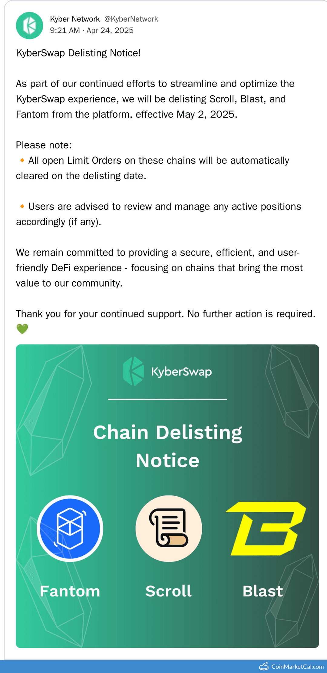 KyberSwap Chain Delisting