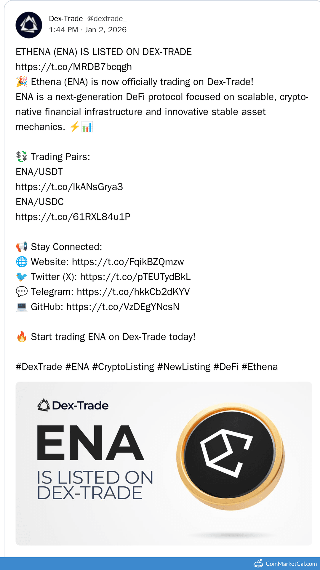 Dex-Trade Listing of Ethena ENA Pairs