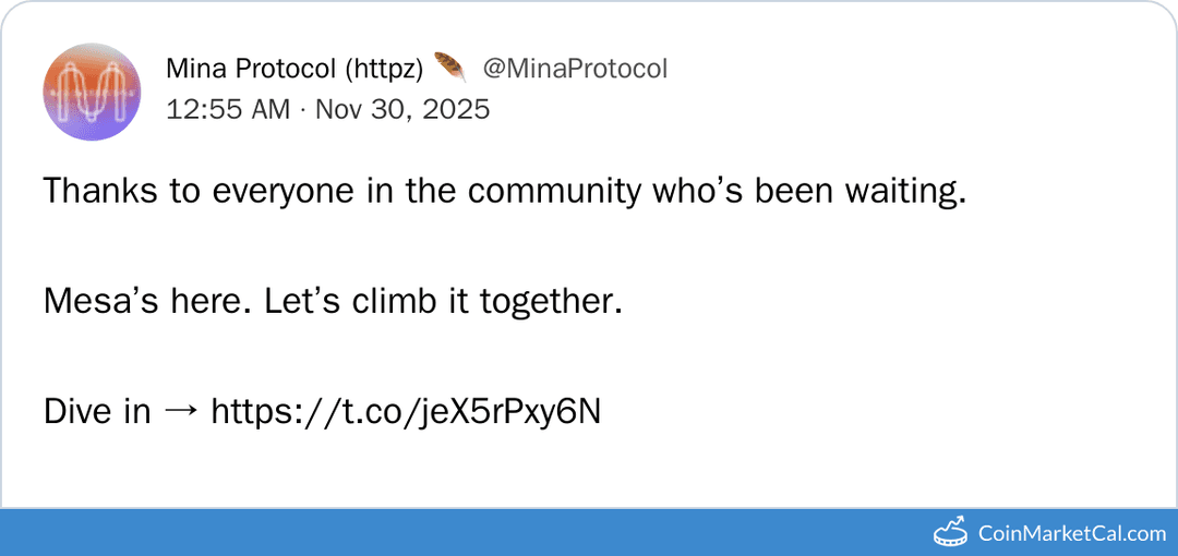 Mina Protocol Mesa Testnet Launch